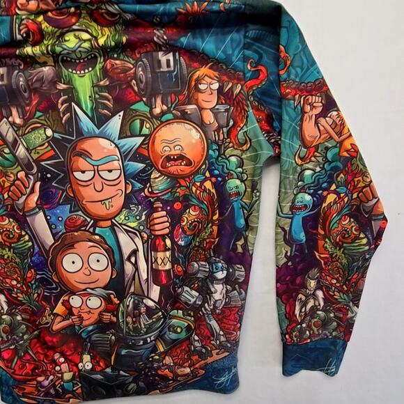 Rick Morty Graphic Hoodie Colorful Cartoon Print Large AOP Pullover - Picture 15 of 16